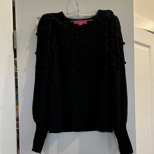 Lilly Pulitzer Elegant Black Sweater with Pom-Pom Details